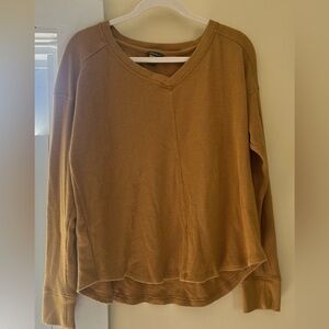 Eddie Bauer Mustard Waffle V-Neck Long Sleeve Tee, Size Tall Large